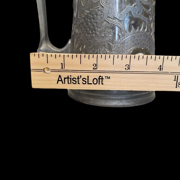 Asian Dragon Pewter Tankard Ngan Winghing 16 Oz Decorated Glass Lined Korea Vtg - Picture 13 of 14